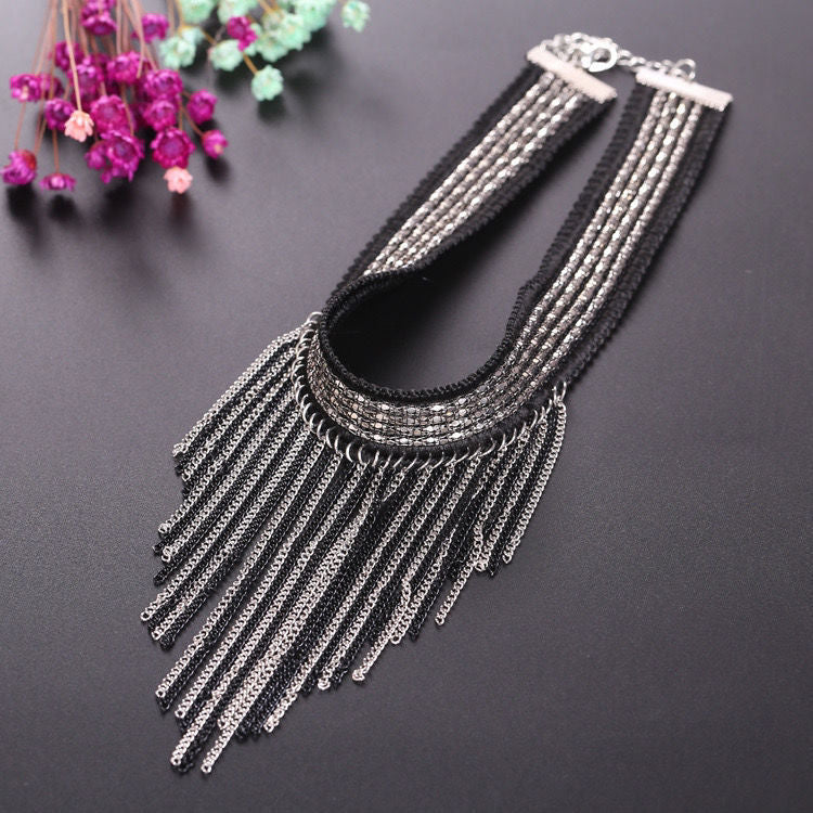 Tassel Pendant Black Clavicle Chain Woman