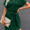 Lace-up Waist Short Sleeve Satin Dress