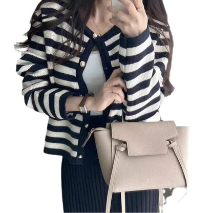 Autumn Striped Single-breasted Long Sleeve Knitted Cardigan