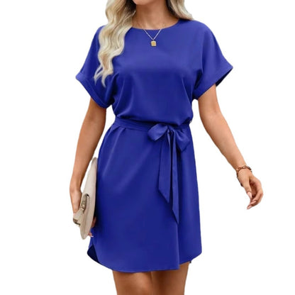 Lace-up Waist Short Sleeve Satin Dress