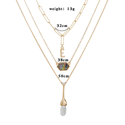 Fashionable new jewelry diamond-shaped abalone shell accessories personality with multi-layer water drop Pearl Necklace woman